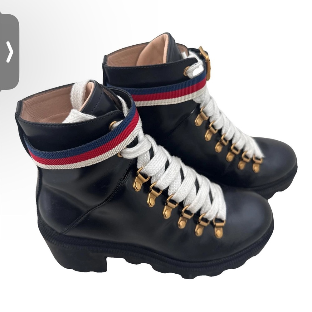 Stylish Black Lace-Up Boots with Red and Blue Accents